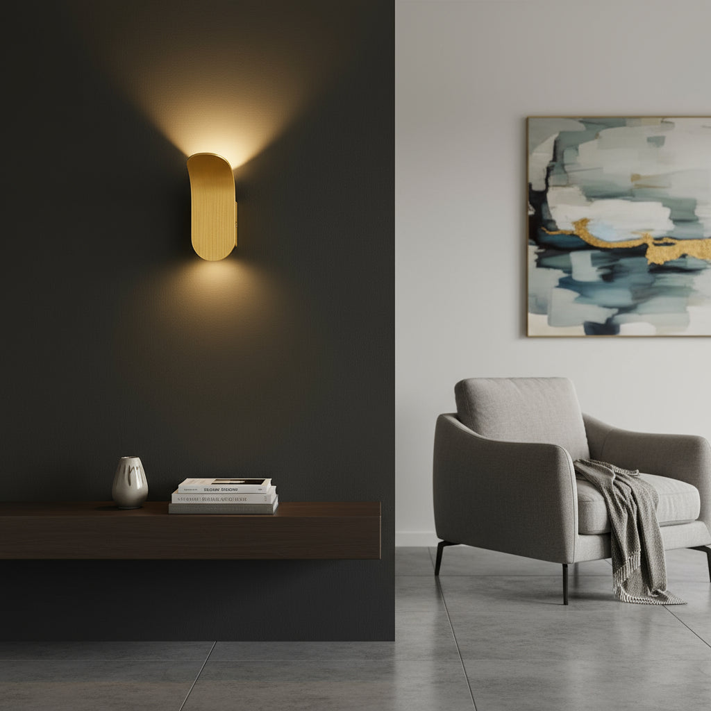 Modern Wall Light | Brushed Brass Curved Leaf-Shaped Sconce