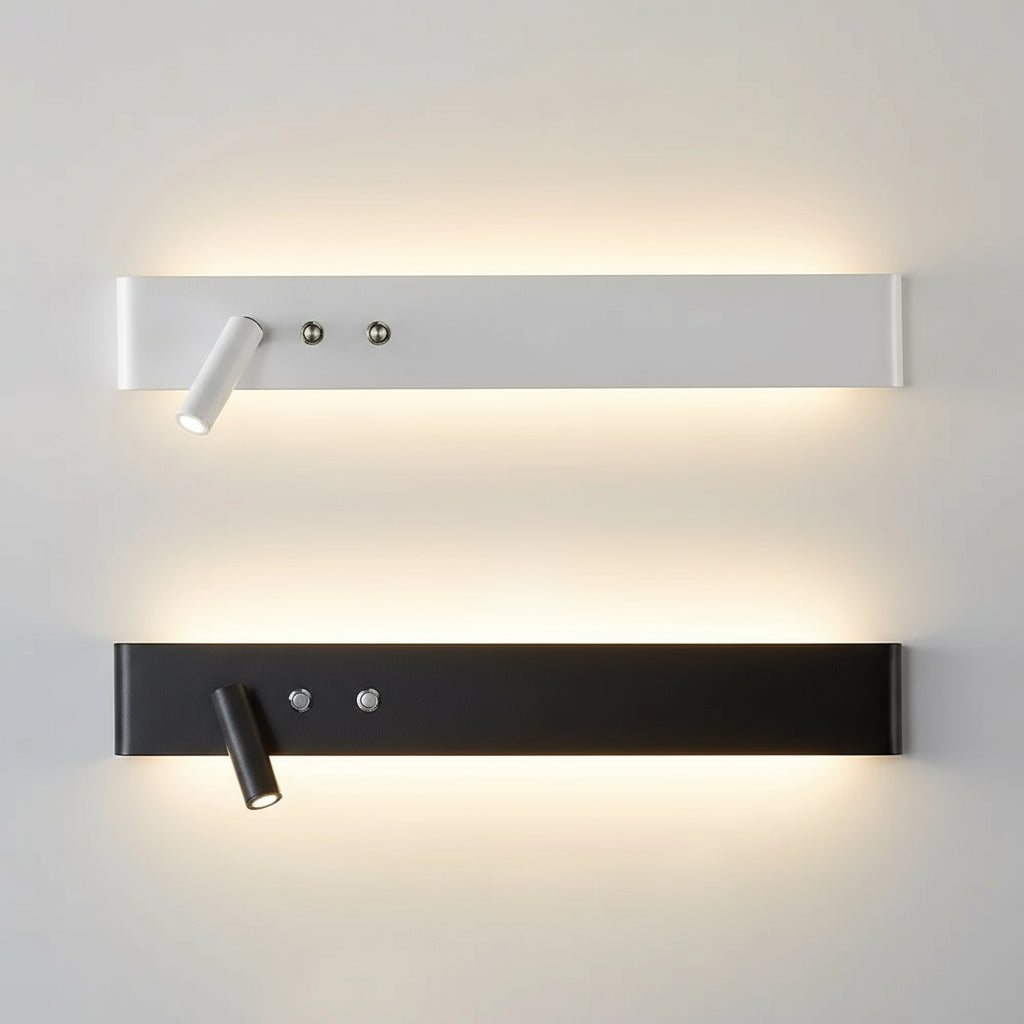 Stick-On Wall Light | Slim Aluminum LED Sconce with Integrated Switch and Adjustable Spotlight in Black or White