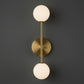Antique Brass Wall Light | Vertical Double Globe Sconce with Frosted Glass Shades