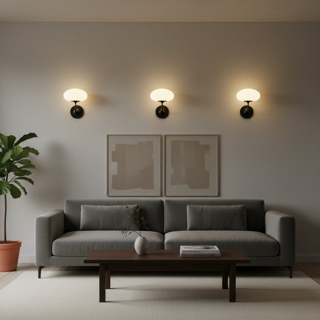 Contemporary Wall Light | Black Curved Arm Sconce with Frosted Dome Glass Shade