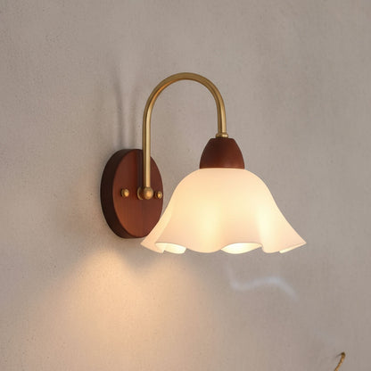 Vintage Wall Light | Wooden and Frosted Glass Sconce with Ivory Finish for Bedroom and Living Room