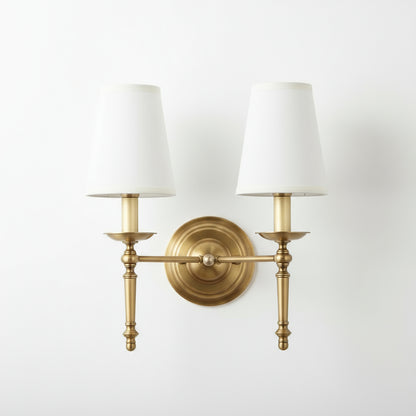 Antique Brass Wall Light | Polished Copper Body with White Fabric Shade