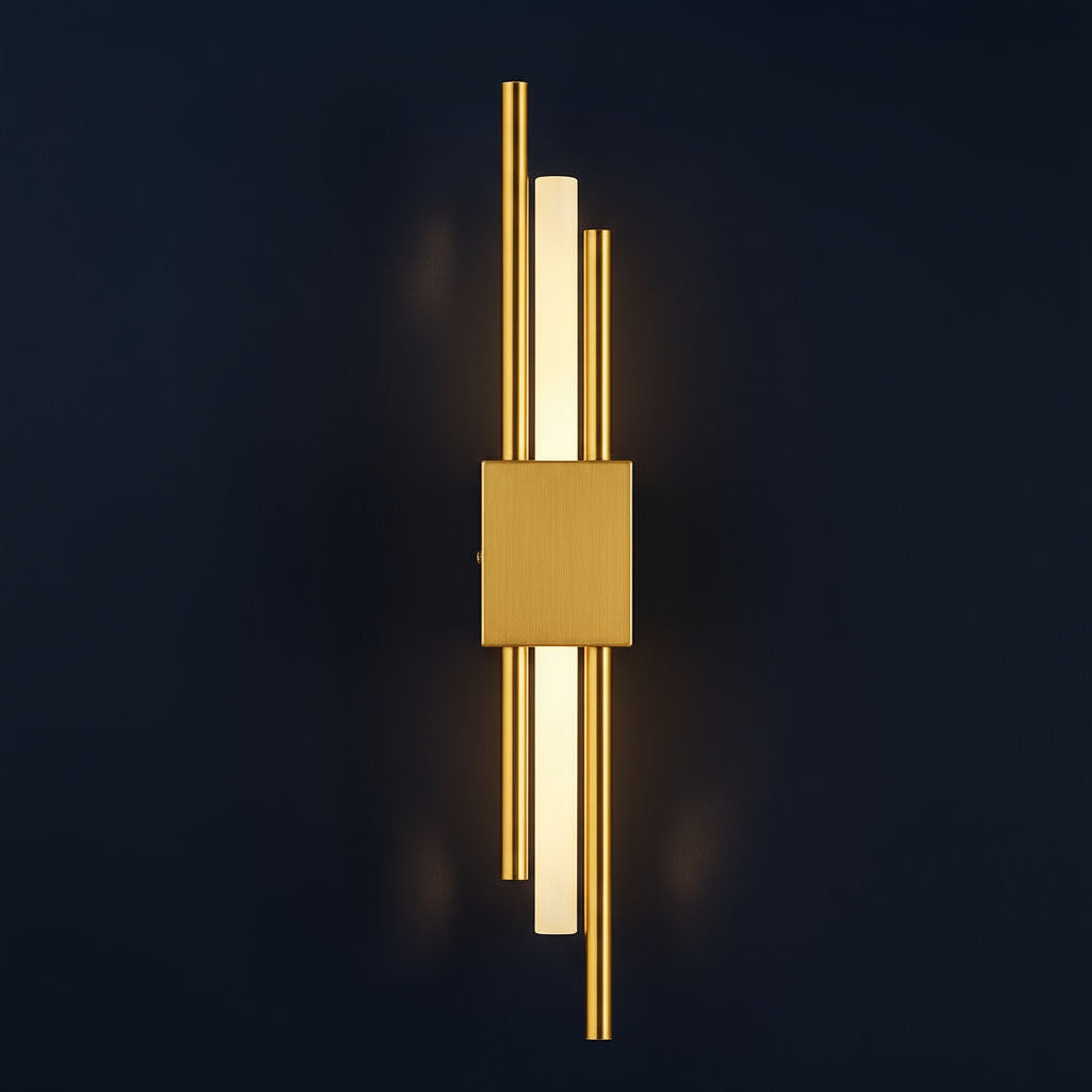 Rechargeable Vertical Bar Wall Light | Art Deco Dual-Rod Sconce with Warm Integrated LED