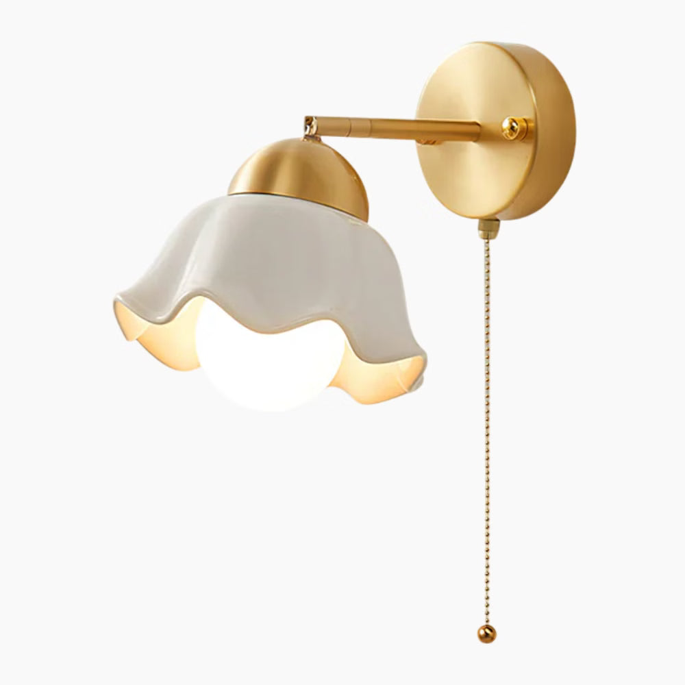 Contemporary Wall Light | Brass Base with Ceramic Shade and Pull Chain Switch