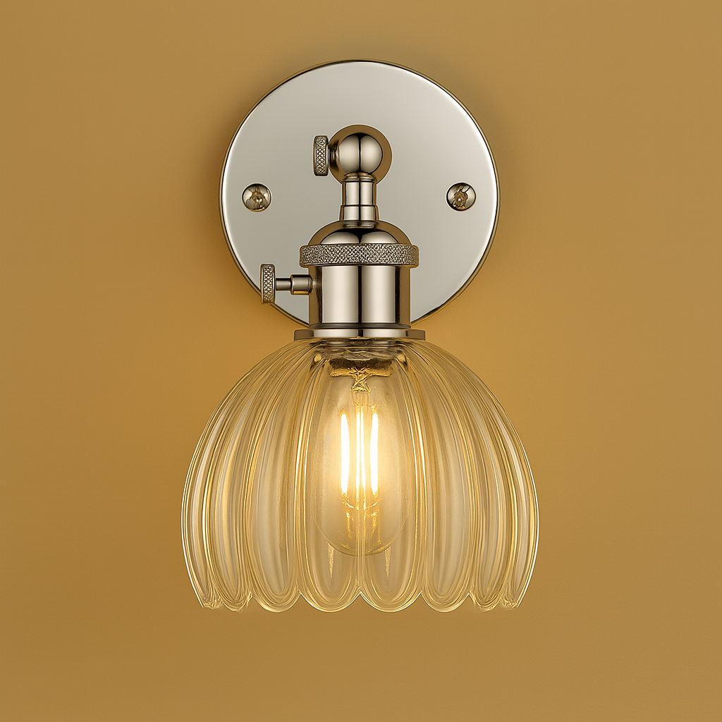 Contemporary Wall Light | Chrome Iron Art Glass Flower Sconce with Adjustable Arm