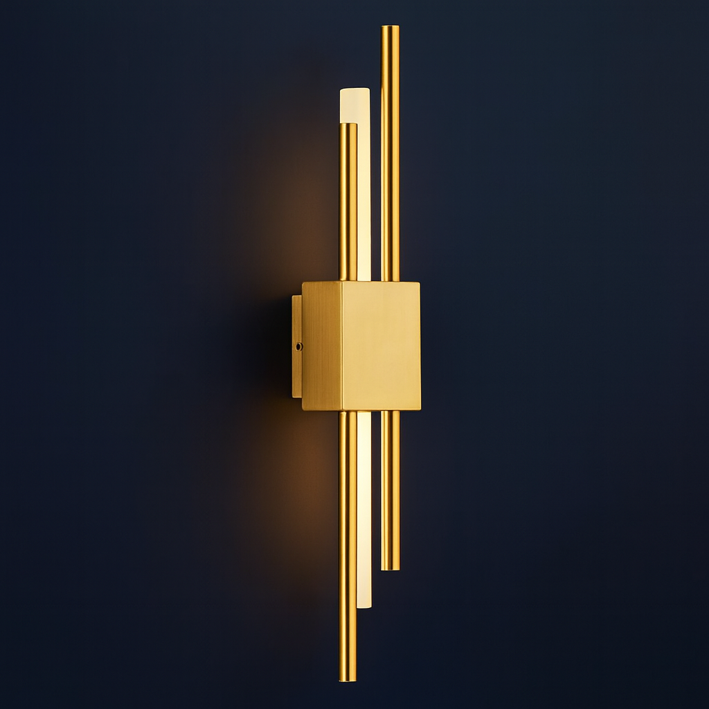 Rechargeable Vertical Bar Wall Light | Art Deco Dual-Rod Sconce with Warm Integrated LED