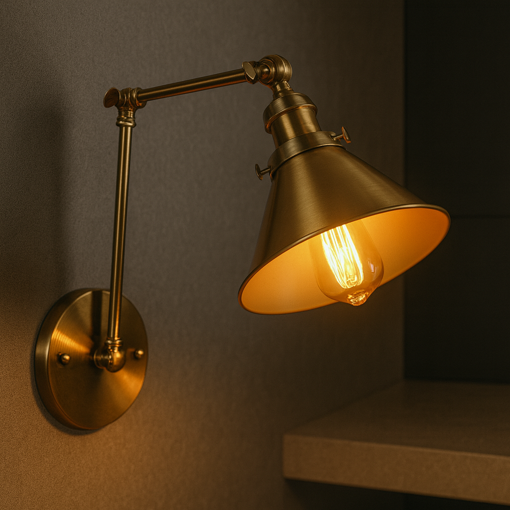 Brass Wall Light | Adjustable Vintage Cone Shade with Articulated Arm
