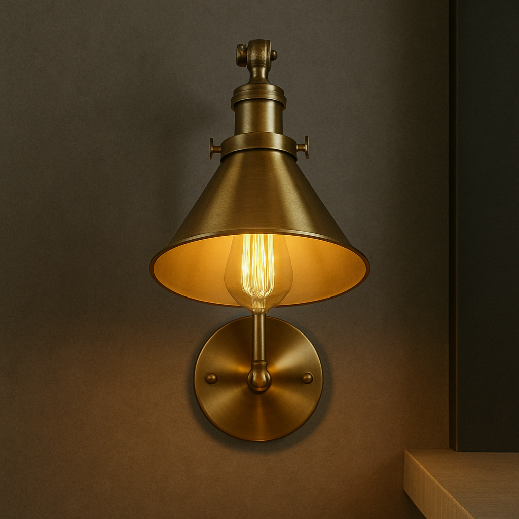 Brass Wall Light | Adjustable Vintage Cone Shade with Articulated Arm