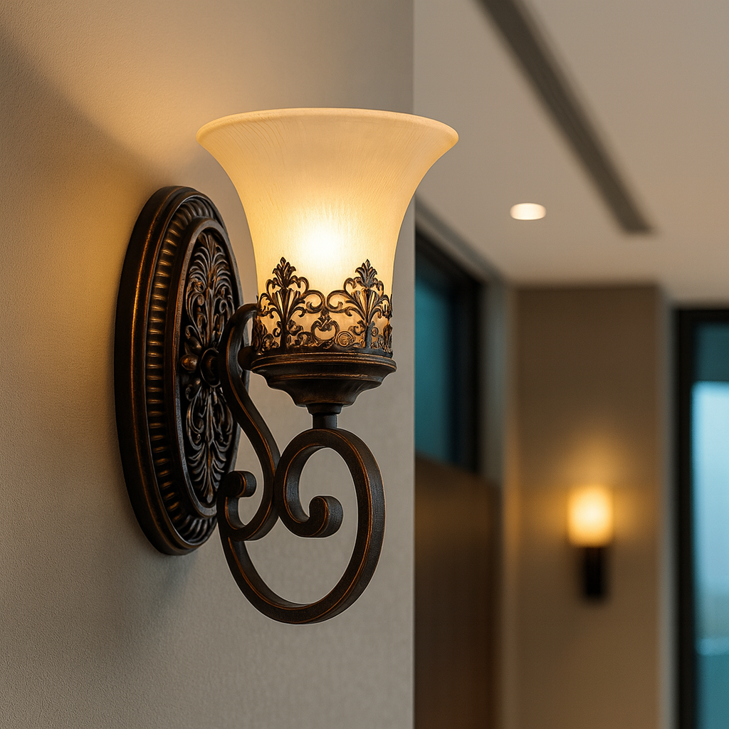 Vintage Wall Light | European Retro Iron & Clear Glass Sconce