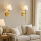 Stick-On Rechargeable Wall Light | Slim Brass Sconce with White Cone Shade
