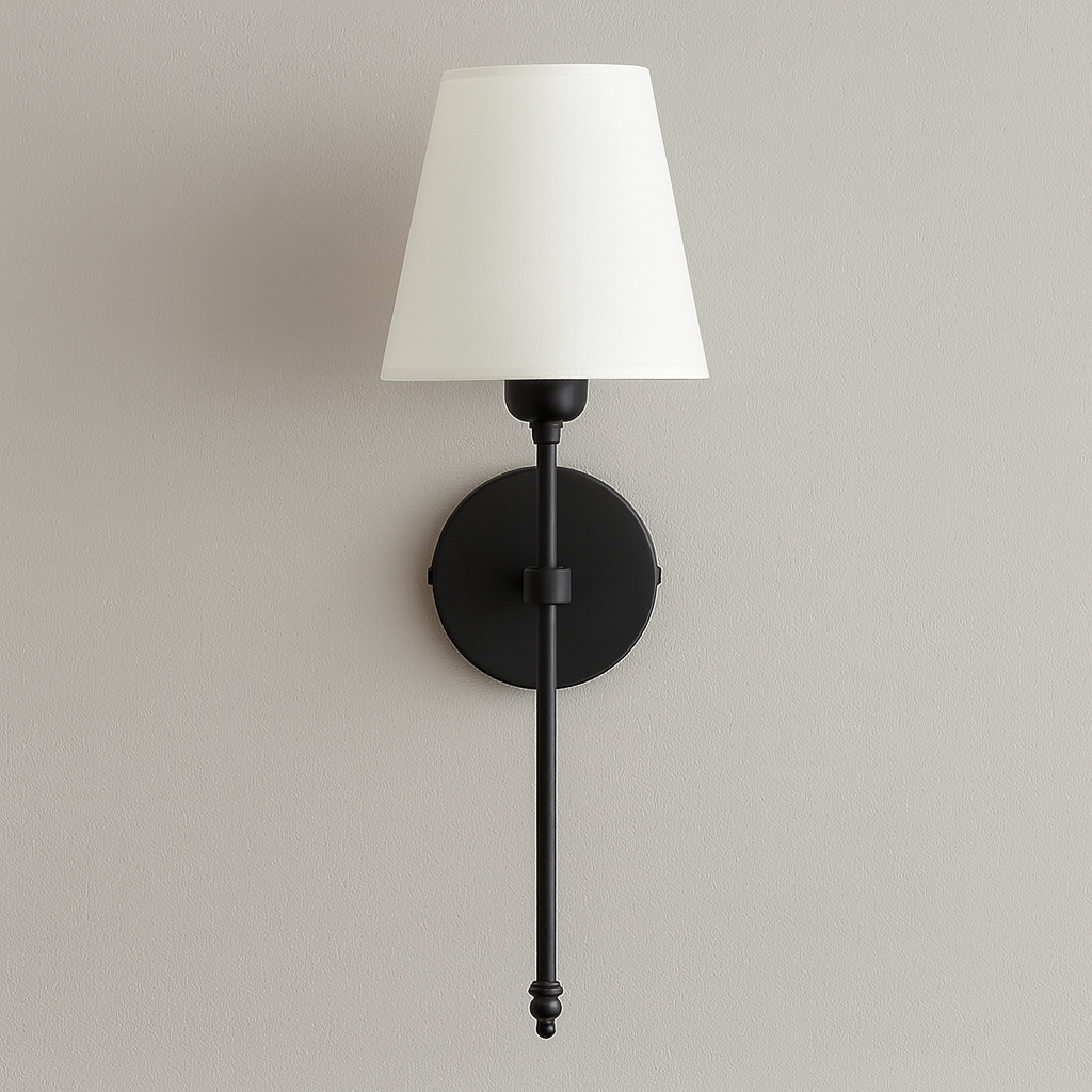 Stick-On Rechargeable Wall Light | Slim Brass Sconce with White Cone Shade