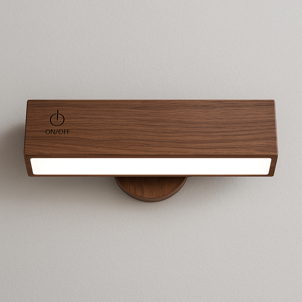 Stick-On Rechargeable Wall Light | Rotating Wooden LED Sconce