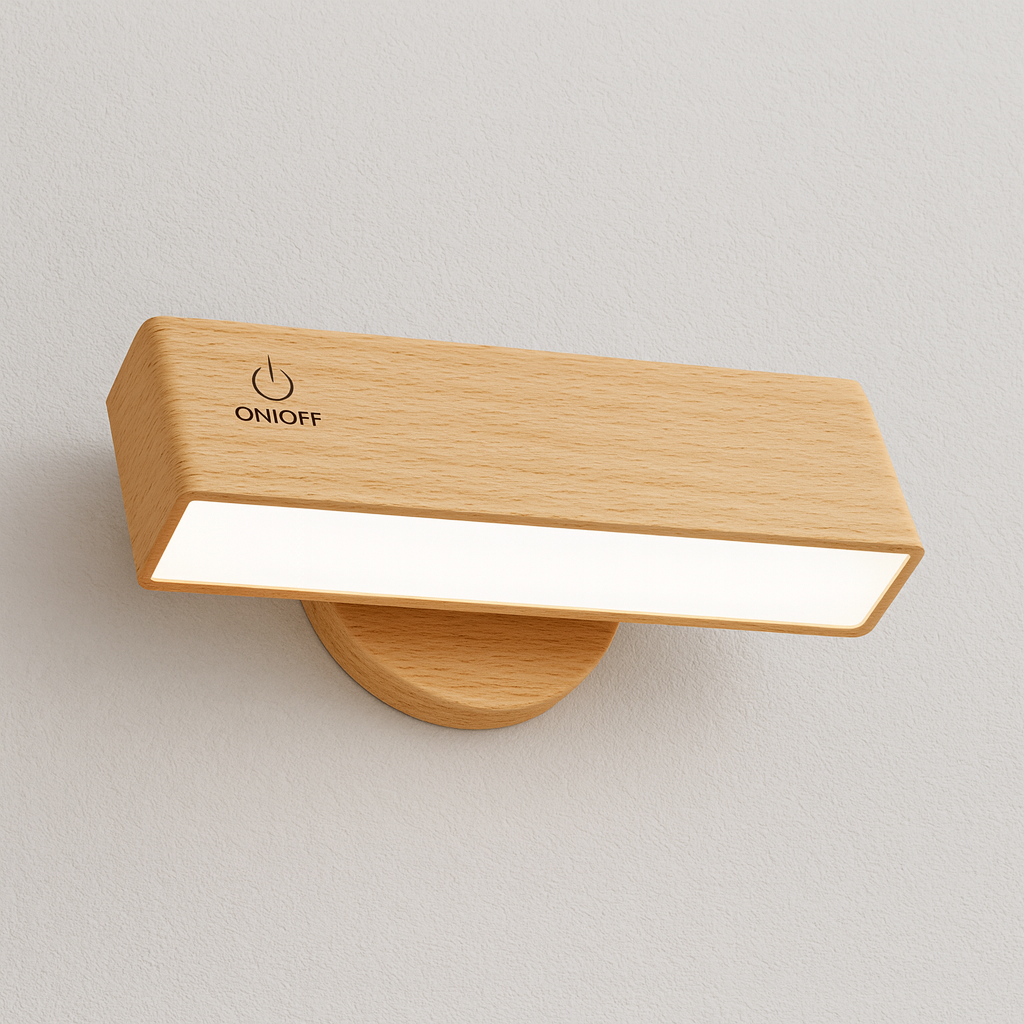 Stick-On Rechargeable Wall Light | Rotating Wooden LED Sconce