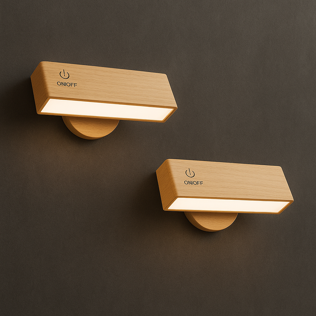 Stick-On Rechargeable Wall Light | Rotating Wooden LED Sconce