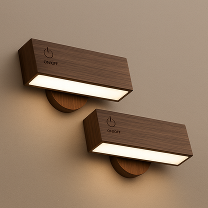 Stick-On Rechargeable Wall Light | Rotating Wooden LED Sconce