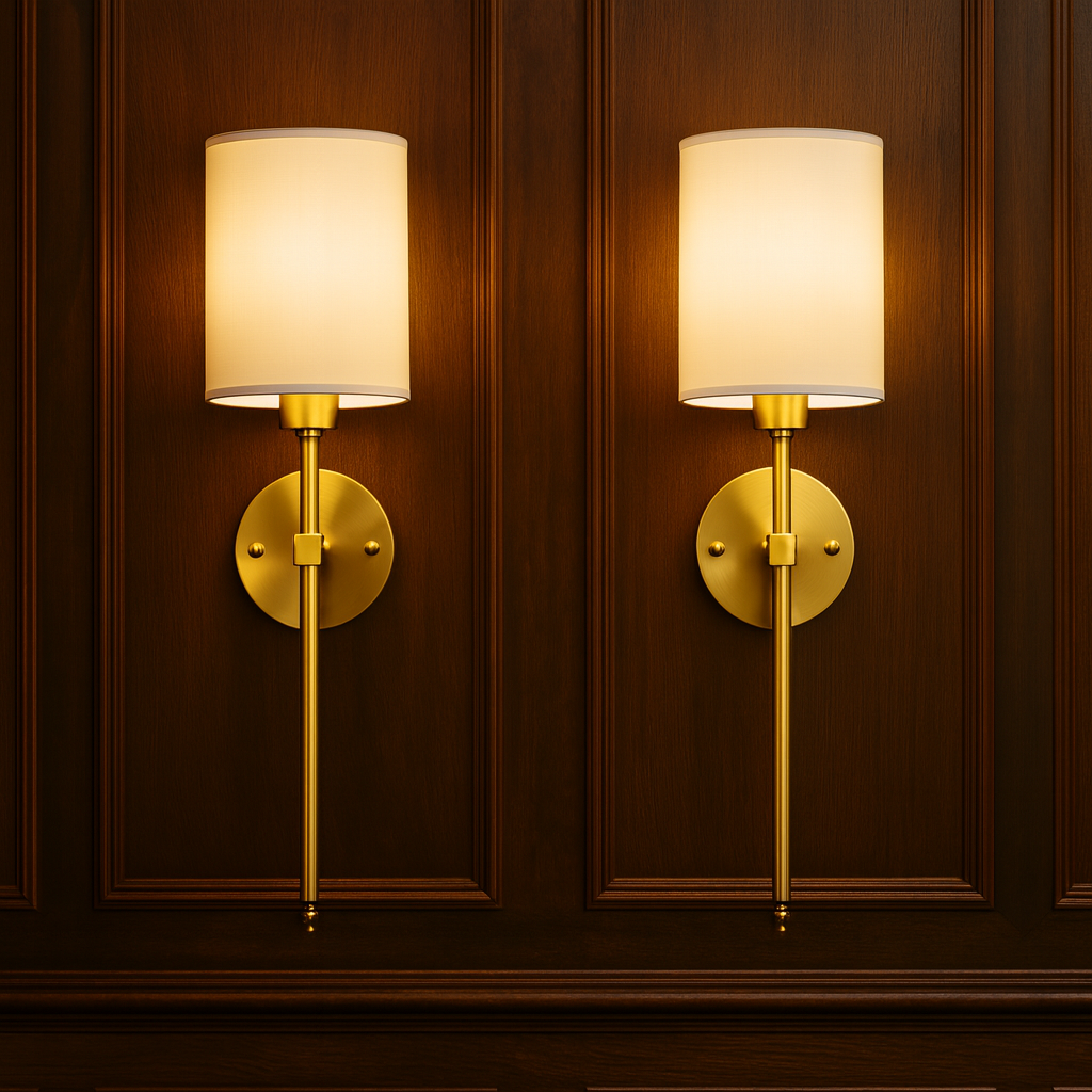 Stick-On Rechargeable Wall Sconce | Set of 2 Cylindrical Fabric Shade