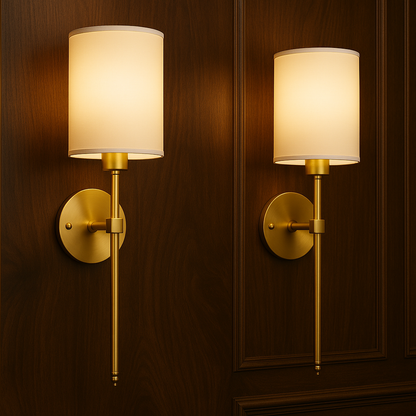Stick-On Rechargeable Wall Sconce | Set of 2 Cylindrical Fabric Shade