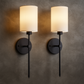 Stick-On Rechargeable Wall Sconce | Set of 2 Cylindrical Fabric Shade