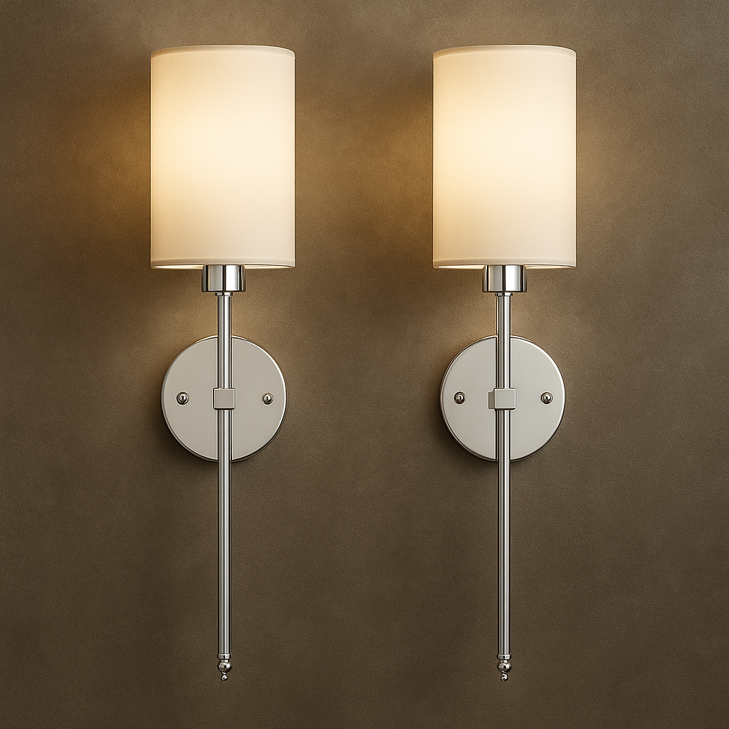 Stick-On Rechargeable Wall Sconce | Set of 2 Cylindrical Fabric Shade