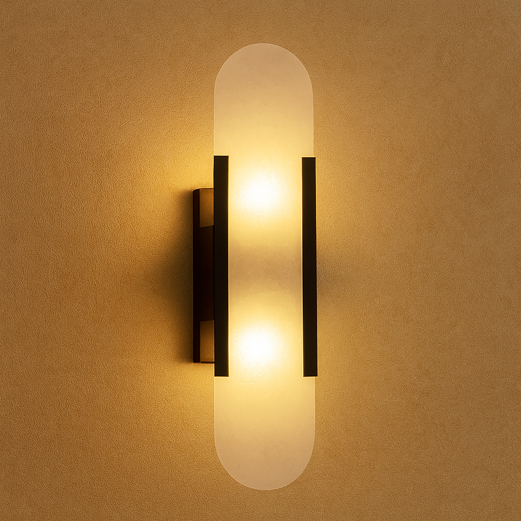 Art Deco Wall Light | Marble Sconce with Brass or Black Finish