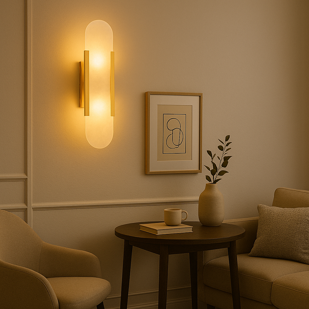 Art Deco Wall Light | Marble Sconce with Brass or Black Finish