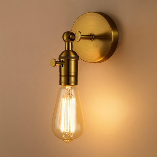 Brass Wall Light | Industrial Adjustable Arm Sconce with Knob Switch