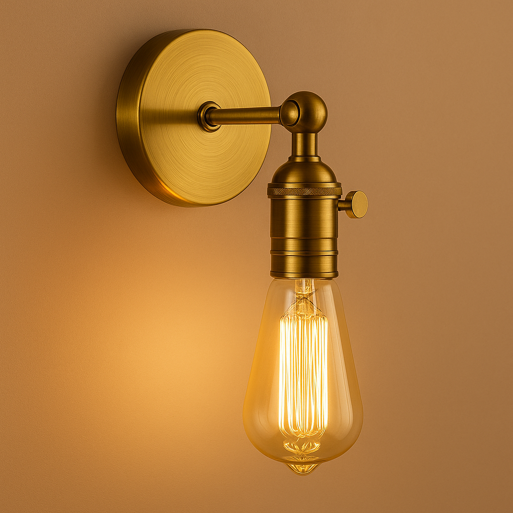Brass Wall Light | Industrial Adjustable Arm Sconce with Knob Switch