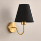 Brass Wall Light | Conical Fabric Shade Sconce with Curved Brass Arm