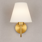 Brass Wall Light | Conical Fabric Shade Sconce with Curved Brass Arm