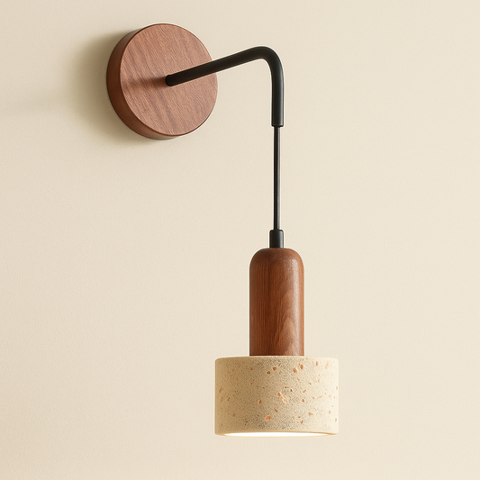 Contemporary Wall Light | Wabi-Sabi Natural Stone and Walnut Wood LED Sconce