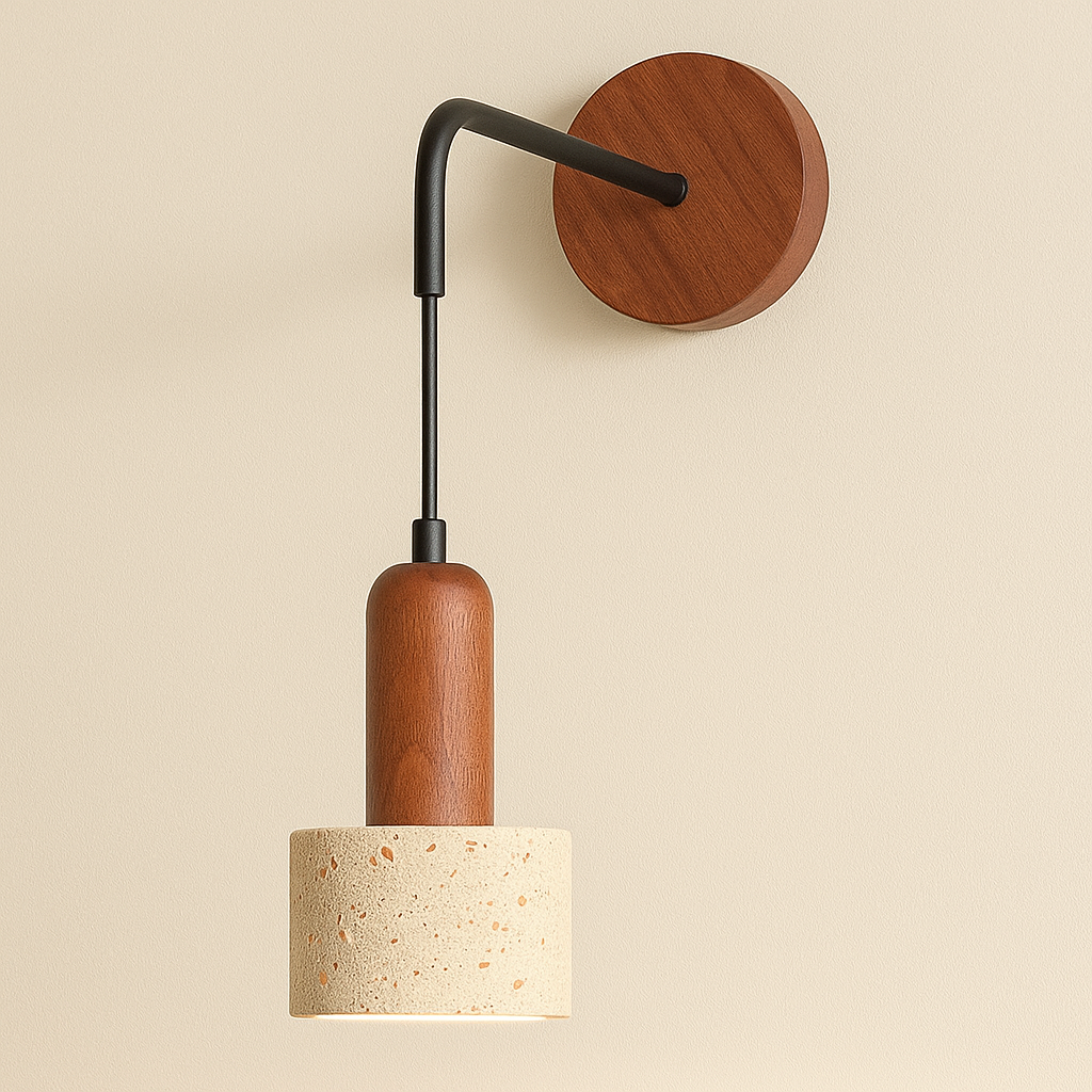 Contemporary Wall Light | Wabi-Sabi Natural Stone and Walnut Wood LED Sconce