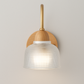 Modern Wall Light | Curved Arm Sconce with Ribbed Glass Shade and Wood Backplate