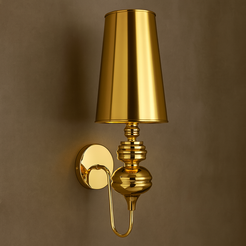 Art Deco Wall Light | Tall Tapered Shade Sconce with Ribbed Stem and Round Backplate