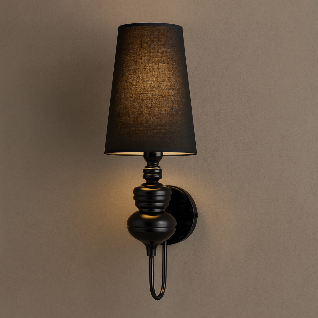 Art Deco Wall Light | Tall Tapered Shade Sconce with Ribbed Stem and Round Backplate