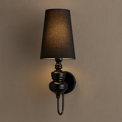 Art Deco Wall Light | Tall Tapered Shade Sconce with Ribbed Stem and Round Backplate