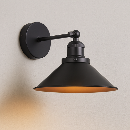 Rechargeable Wall Light | Conical Metal LED Sconce with Adjustable Shade