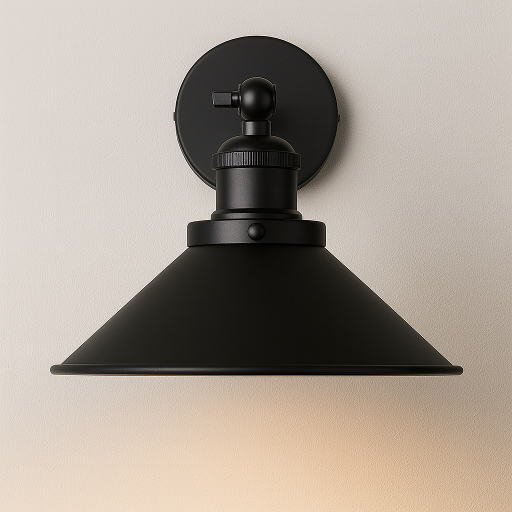 Rechargeable Wall Light | Conical Metal LED Sconce with Adjustable Shade