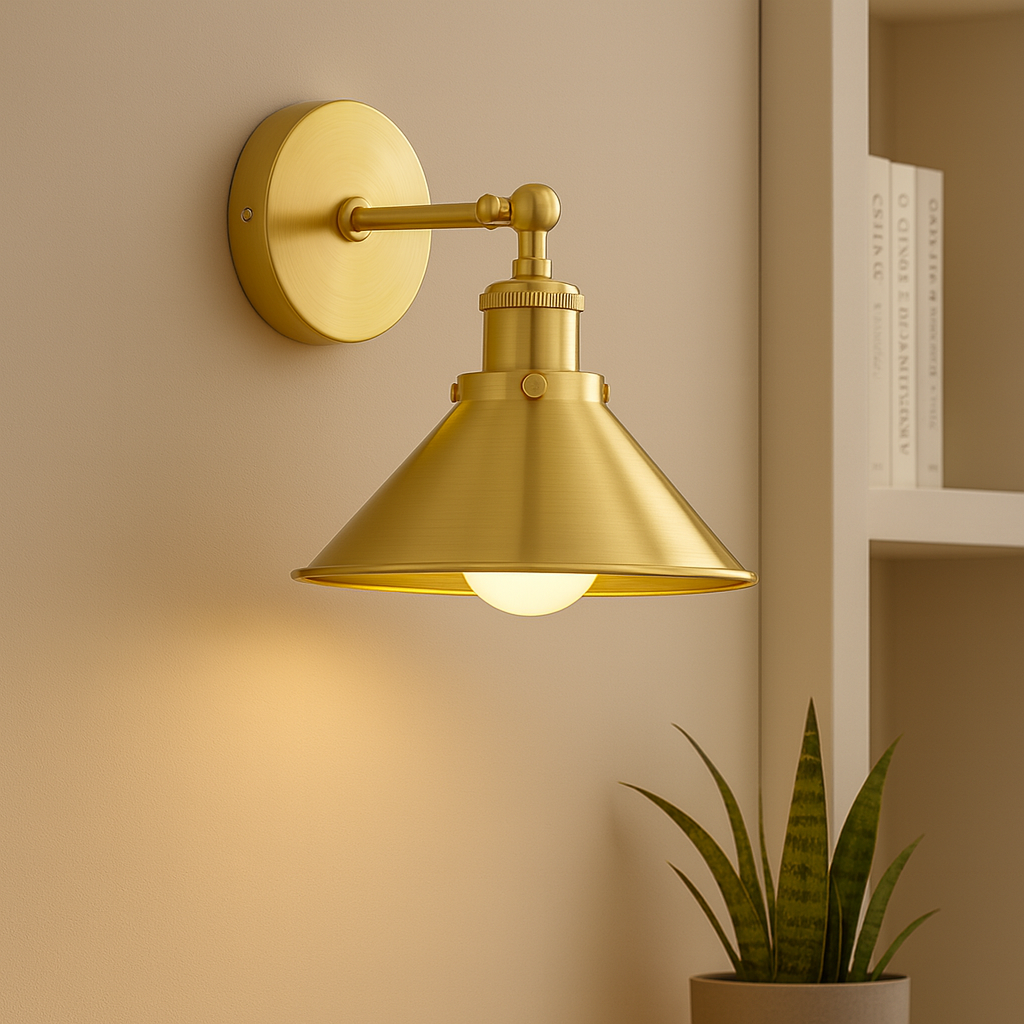 Rechargeable Wall Light | Conical Metal LED Sconce with Adjustable Shade