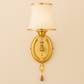 Art Deco Wall Light | Classic Wall Lamp with White Pleated Fabric Shade and Crystal Pendant