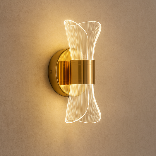 Contemporary Gold Acrylic Wall Light | Bow-Tie Design LED Light 12W with 3 Colour Modes