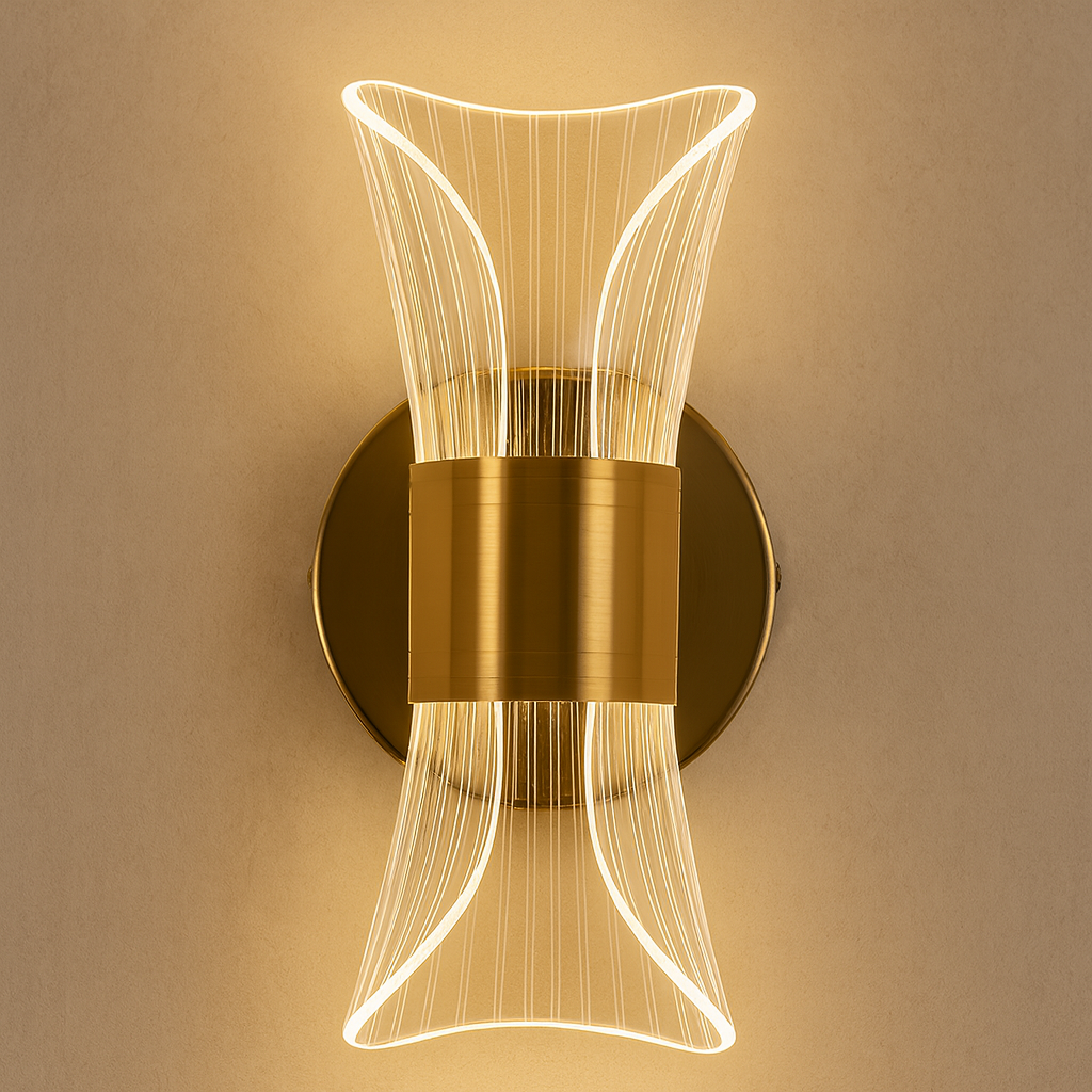 Contemporary Gold Acrylic Wall Light | Bow-Tie Design LED Light 12W with 3 Colour Modes