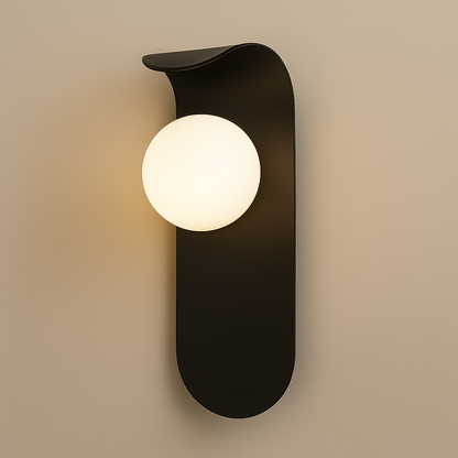 Modern Wall Light | Curved Metal Backplate with Frosted Glass Globe Shade