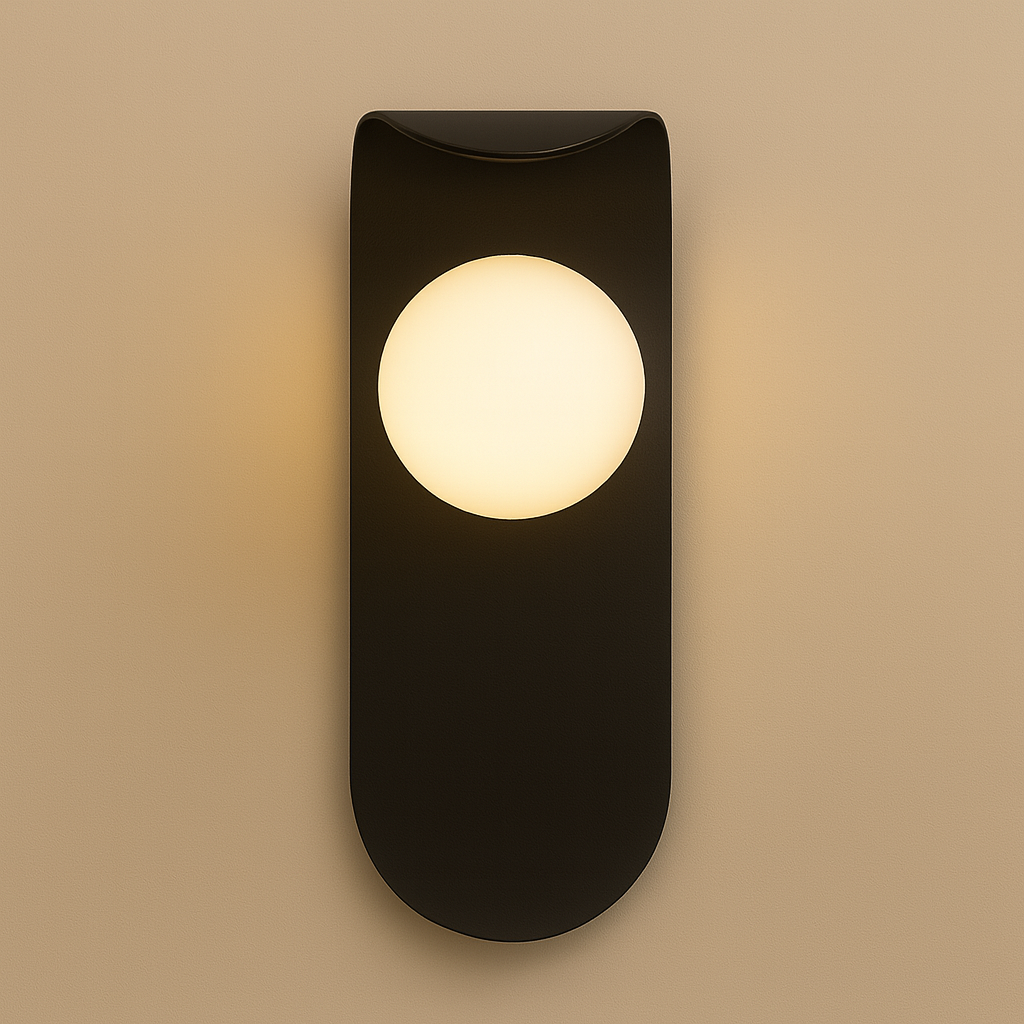 Modern Wall Light | Curved Metal Backplate with Frosted Glass Globe Shade