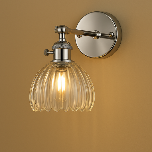 Contemporary Wall Light | Chrome Iron Art Glass Flower Sconce with Adjustable Arm