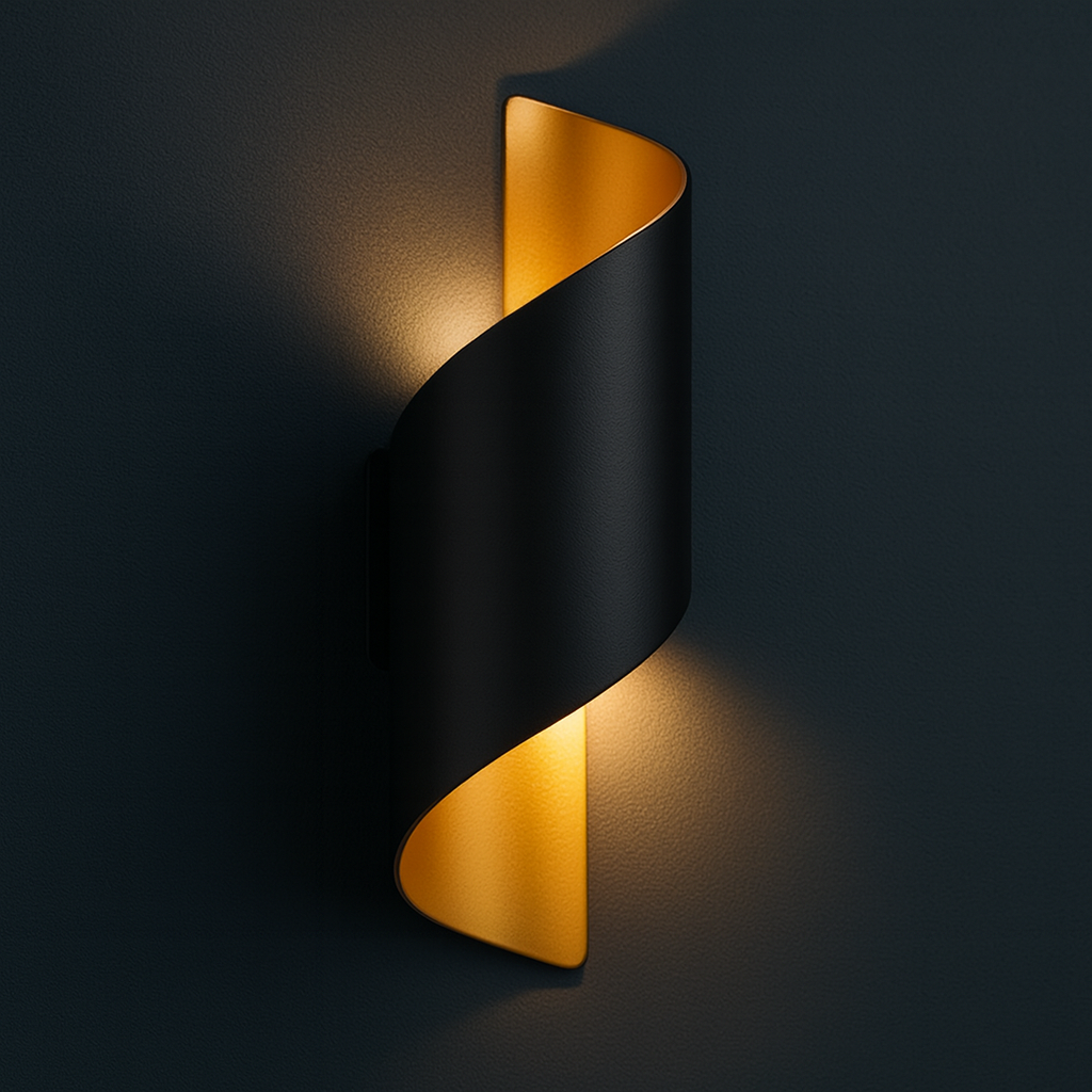 Modern Wall Light | Led Black & Gold Spiral Outdoor Sconce with Up & Down Lighting