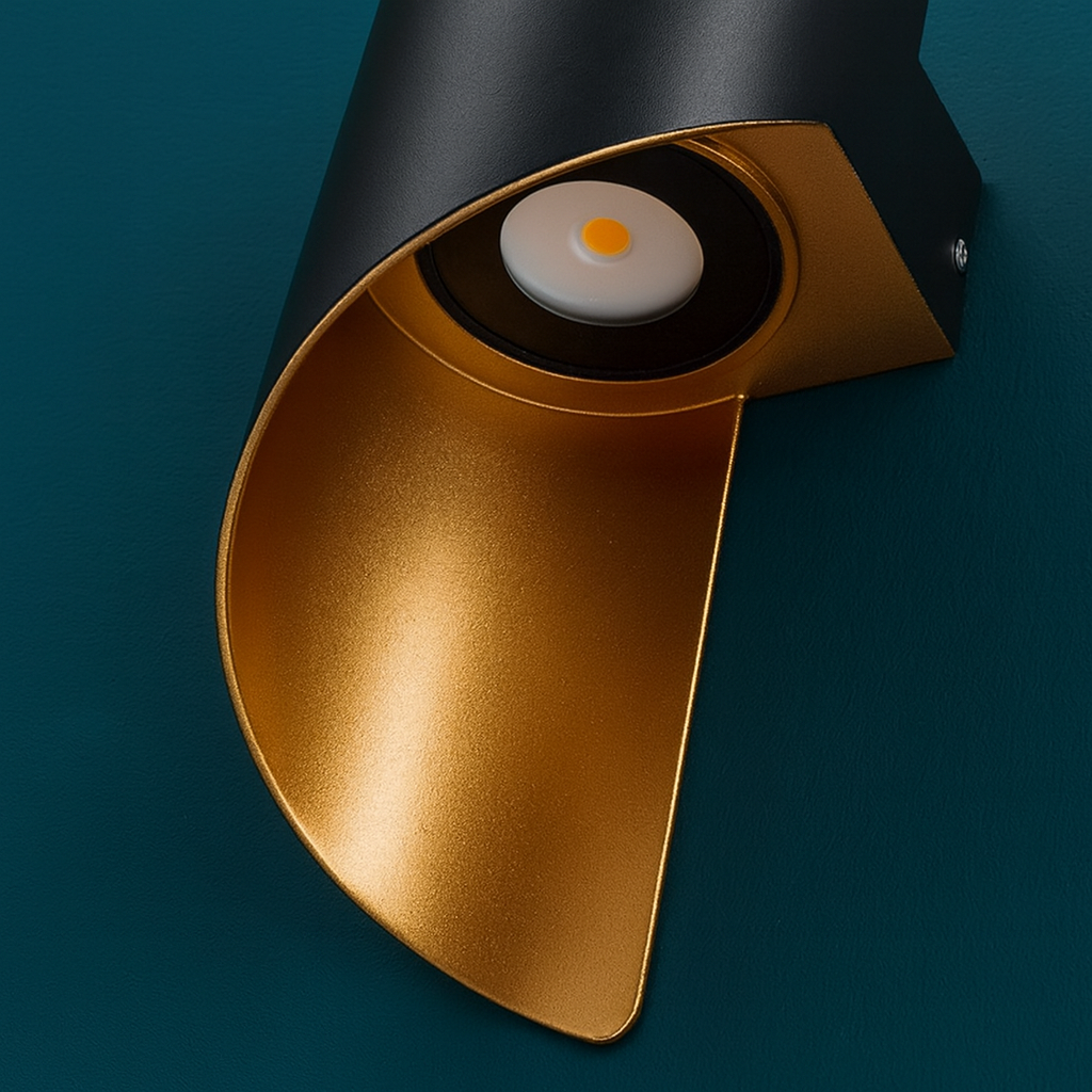 Modern Wall Light | Led Black & Gold Spiral Outdoor Sconce with Up & Down Lighting