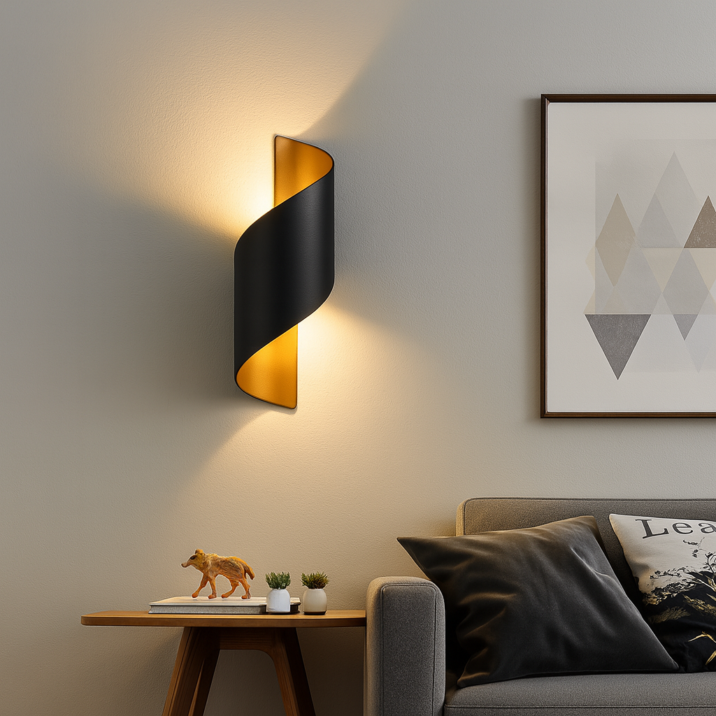 Modern Wall Light | Led Black & Gold Spiral Outdoor Sconce with Up & Down Lighting