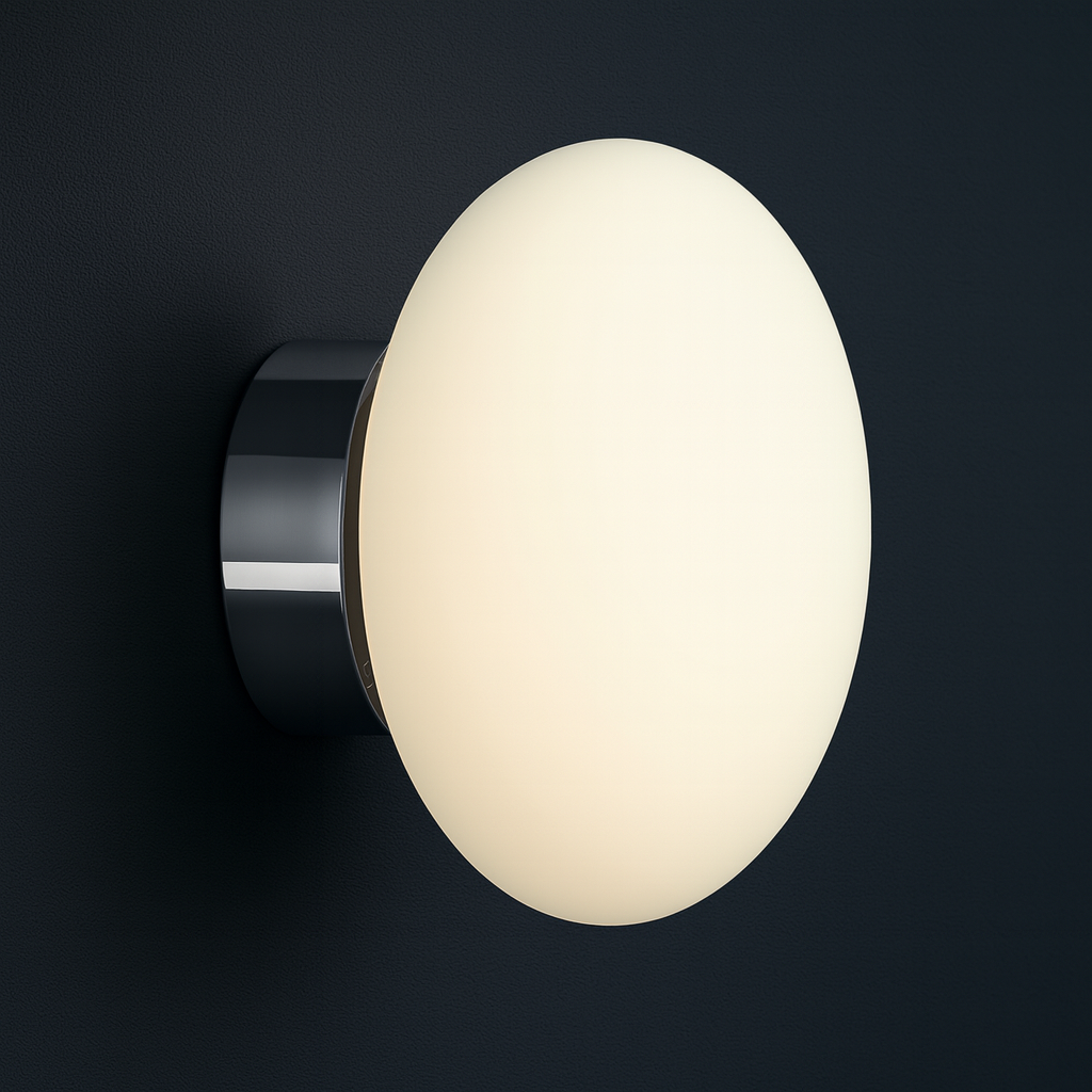 Modern Wall Light | Minimalist Round Globe Sconce with Frosted Glass Shade and Black, White or Chrome Base