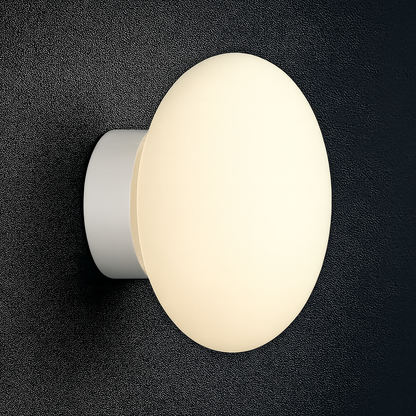 Modern Wall Light | Minimalist Round Globe Sconce with Frosted Glass Shade and Black, White or Chrome Base