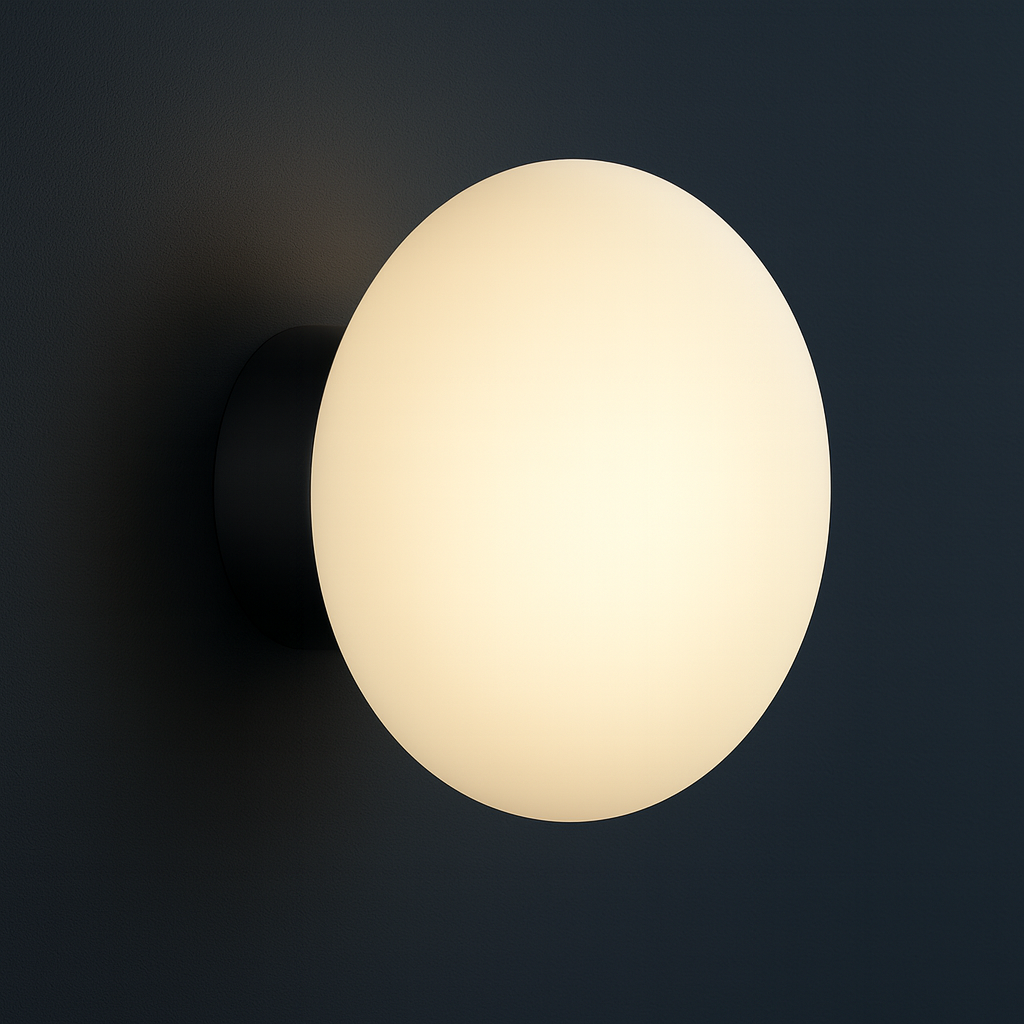 Modern Wall Light | Minimalist Round Globe Sconce with Frosted Glass Shade and Black, White or Chrome Base